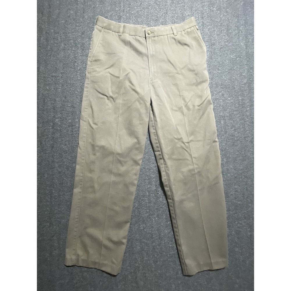 Van Heusen Mens Classic Straight Leg Khaki Pants Beige 36x34 Flat Front Chinos